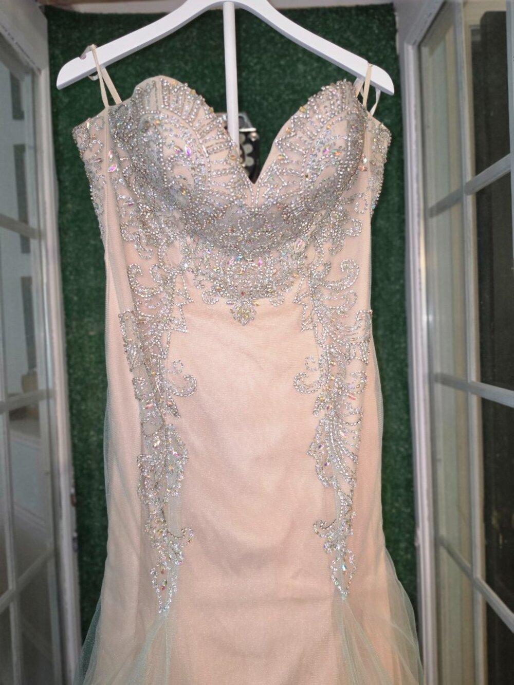 Stunning strapless Beaded Sweetheart Mermaid Prom Gown – Blush Pink/Nude/Silver